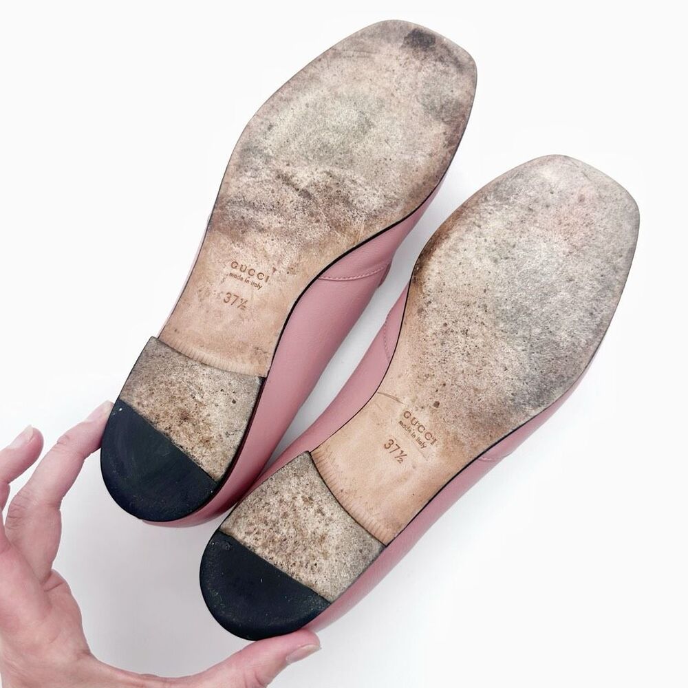 GUCCI Pink Kira Horsebit Square Toe Ballet Flat 37.5 US 7.5 Leather Loafers - Picture 11 of 12